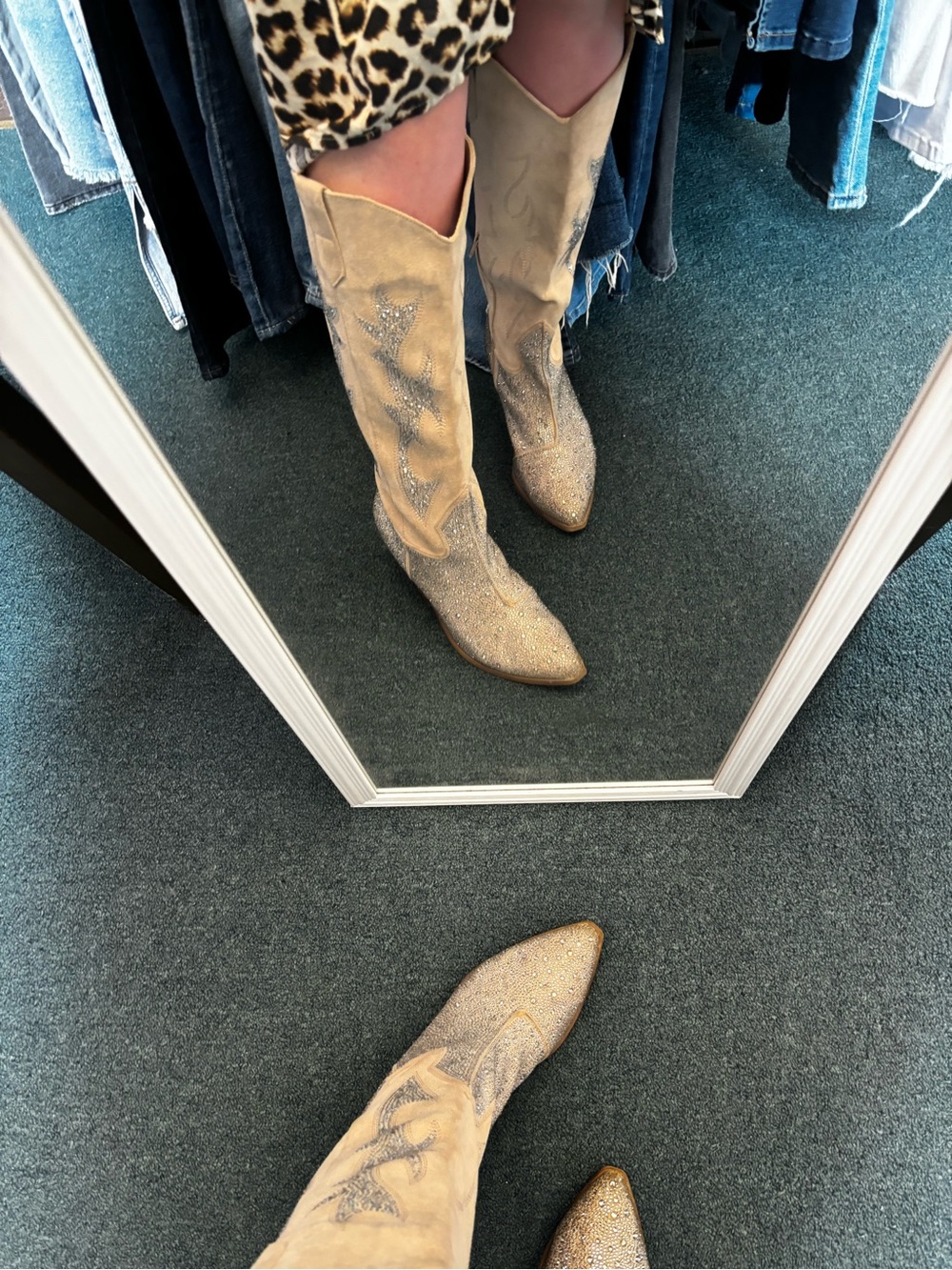 Madden NYC Embellished Cream Suede Western Tall Boots - Picture 14 of 14